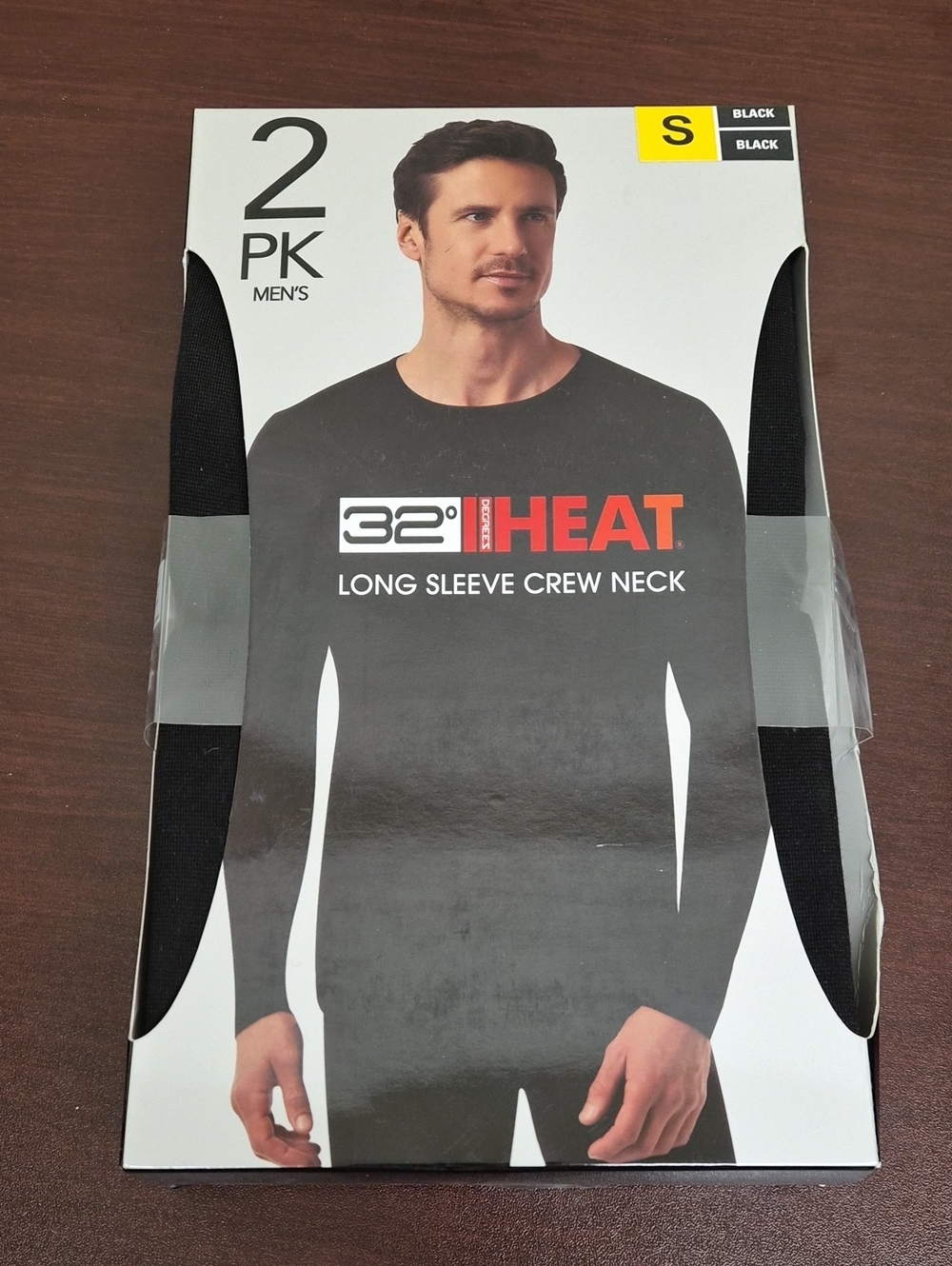 Men's Long Sleeve Crew Neck Thermal Shirt - Black (2 Pack) Size M